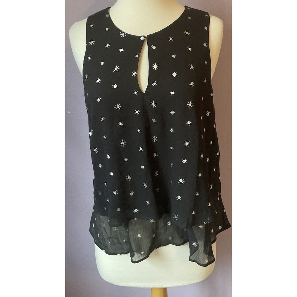 Banana Republic Black Tank Top Sleeveless Blouse Star Pattern Size Small